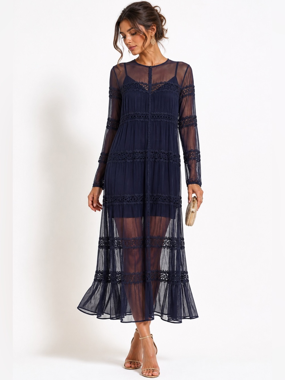 Gold Hawk Navy Sheer Lace Two Piece Dress Set Size M Nwot